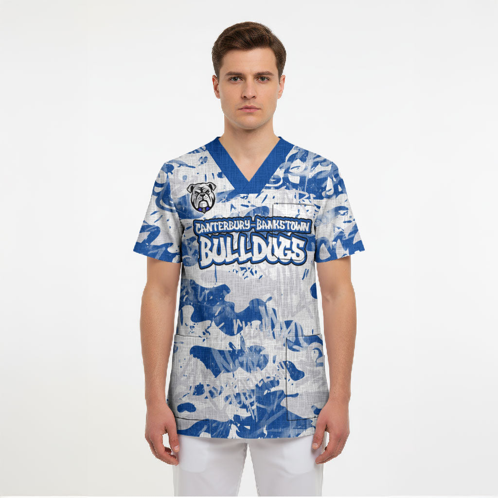Canterbury-Bankstown Bulldogs Rugby Scrub Top Graffiti Typography Urban Camo Abstract Street Style