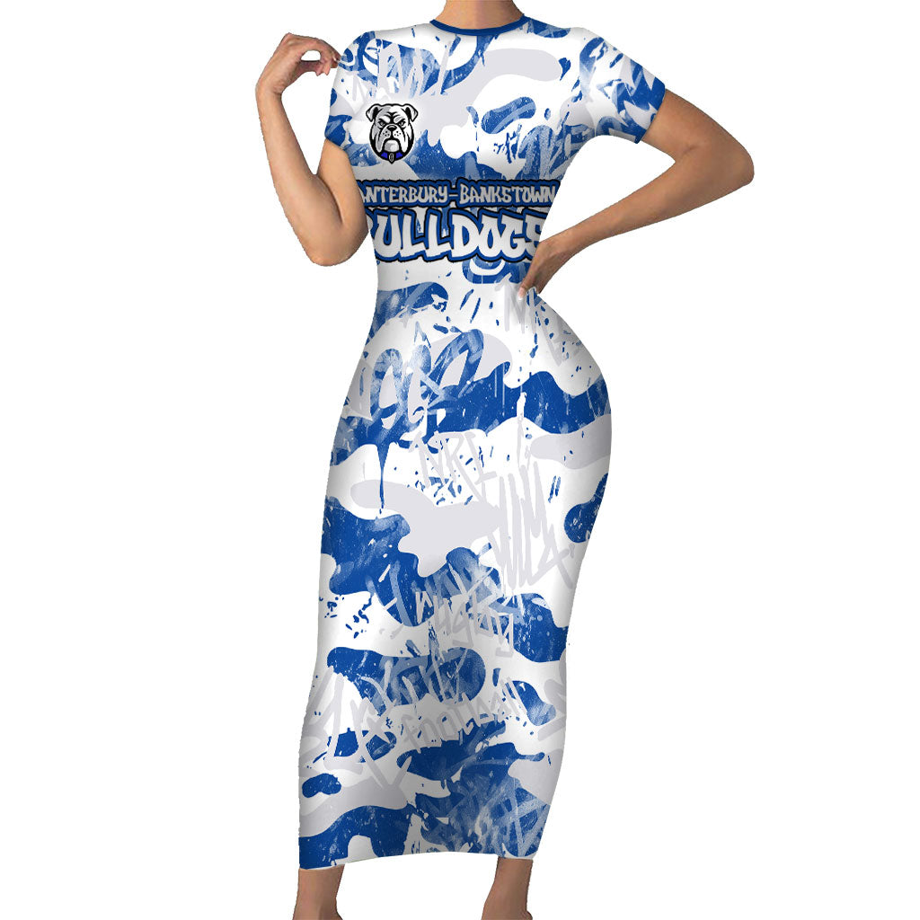 Canterbury-Bankstown Bulldogs Rugby Short Sleeve Bodycon Dress Graffiti Typography Urban Camo Abstract Street Style