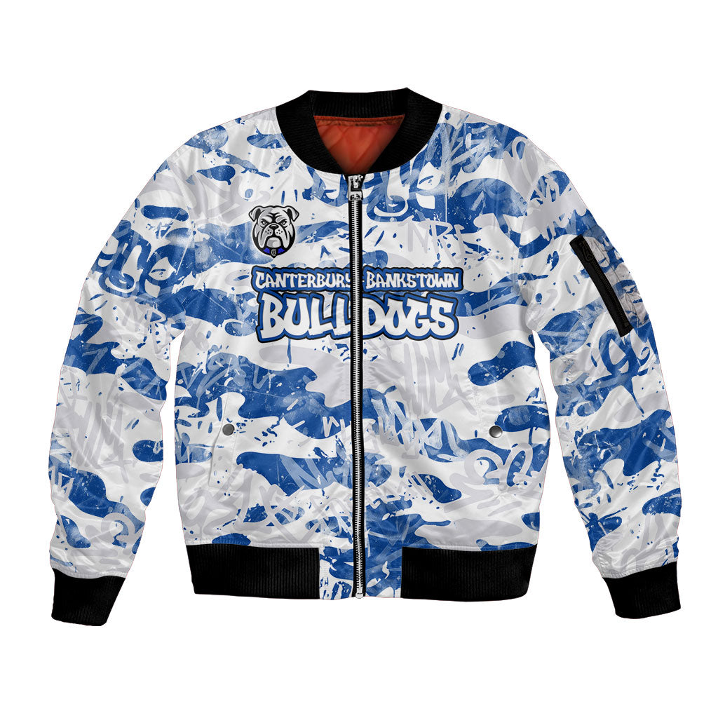 Canterbury-Bankstown Bulldogs Rugby Sleeve Zip Bomber Jacket Graffiti Typography Urban Camo Abstract Street Style