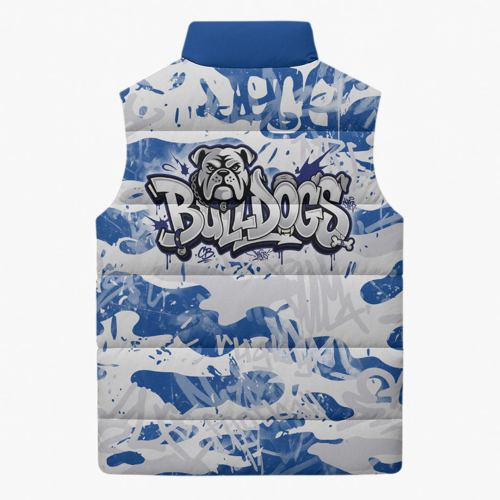 Canterbury-Bankstown Bulldogs Rugby Sleeveless Puffer Jacket Graffiti Typography Urban Camo Abstract Street Style