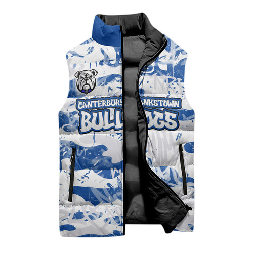 Canterbury-Bankstown Bulldogs Rugby Sleeveless Puffer Jacket Graffiti Typography Urban Camo Abstract Street Style