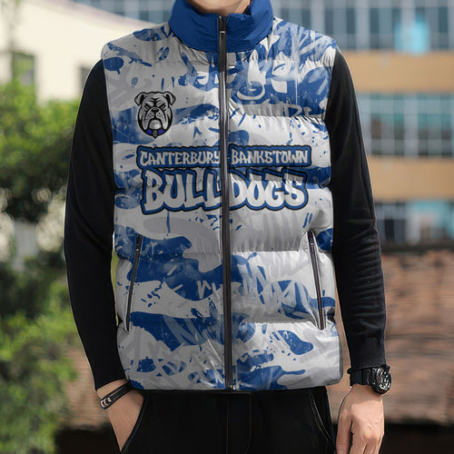 Canterbury-Bankstown Bulldogs Rugby Sleeveless Puffer Jacket Graffiti Typography Urban Camo Abstract Street Style
