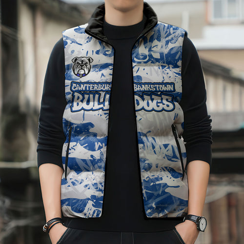 Canterbury-Bankstown Bulldogs Rugby Sleeveless Puffer Jacket Graffiti Typography Urban Camo Abstract Street Style