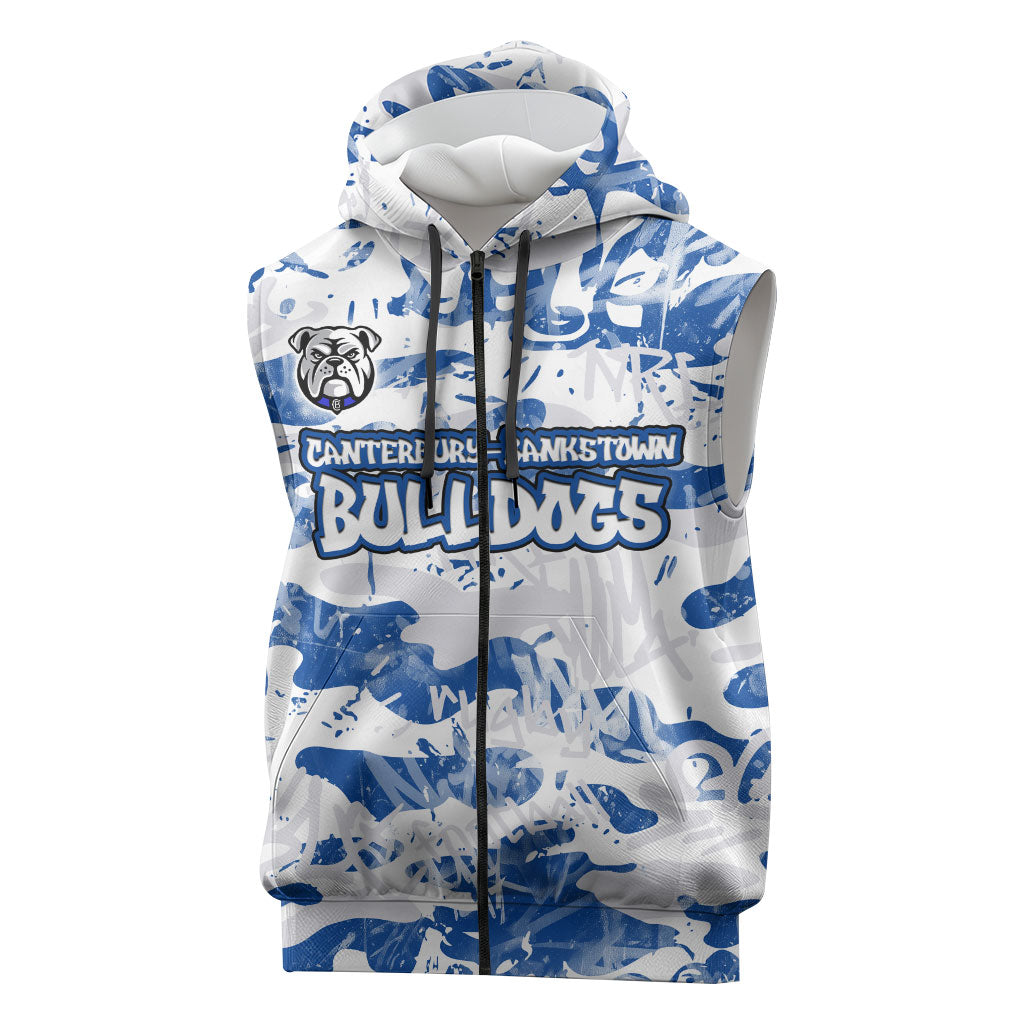 Canterbury-Bankstown Bulldogs Rugby Sleeveless Zip Hoodie Graffiti Typography Urban Camo Abstract Street Style