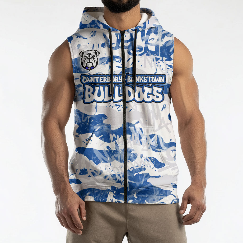 Canterbury-Bankstown Bulldogs Rugby Sleeveless Zip Hoodie Graffiti Typography Urban Camo Abstract Street Style