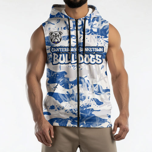 Canterbury-Bankstown Bulldogs Rugby Sleeveless Zip Hoodie Graffiti Typography Urban Camo Abstract Street Style