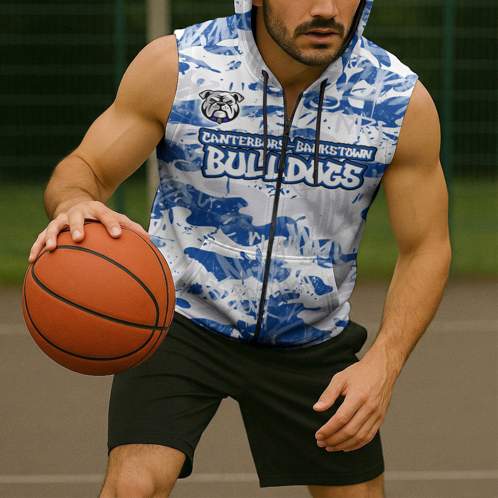 Canterbury-Bankstown Bulldogs Rugby Sleeveless Zip Hoodie Graffiti Typography Urban Camo Abstract Street Style