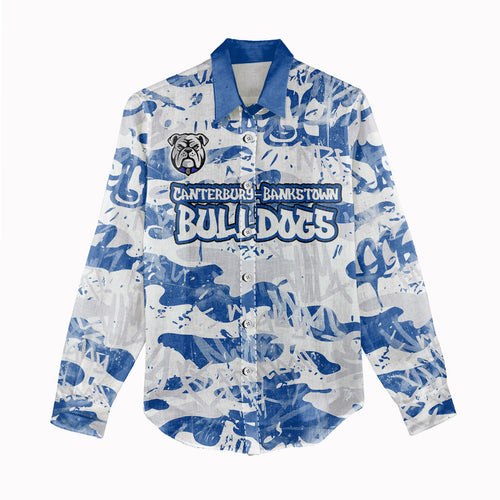 Canterbury-Bankstown Bulldogs Rugby Women Casual Shirt Graffiti Typography Urban Camo Abstract Street Style