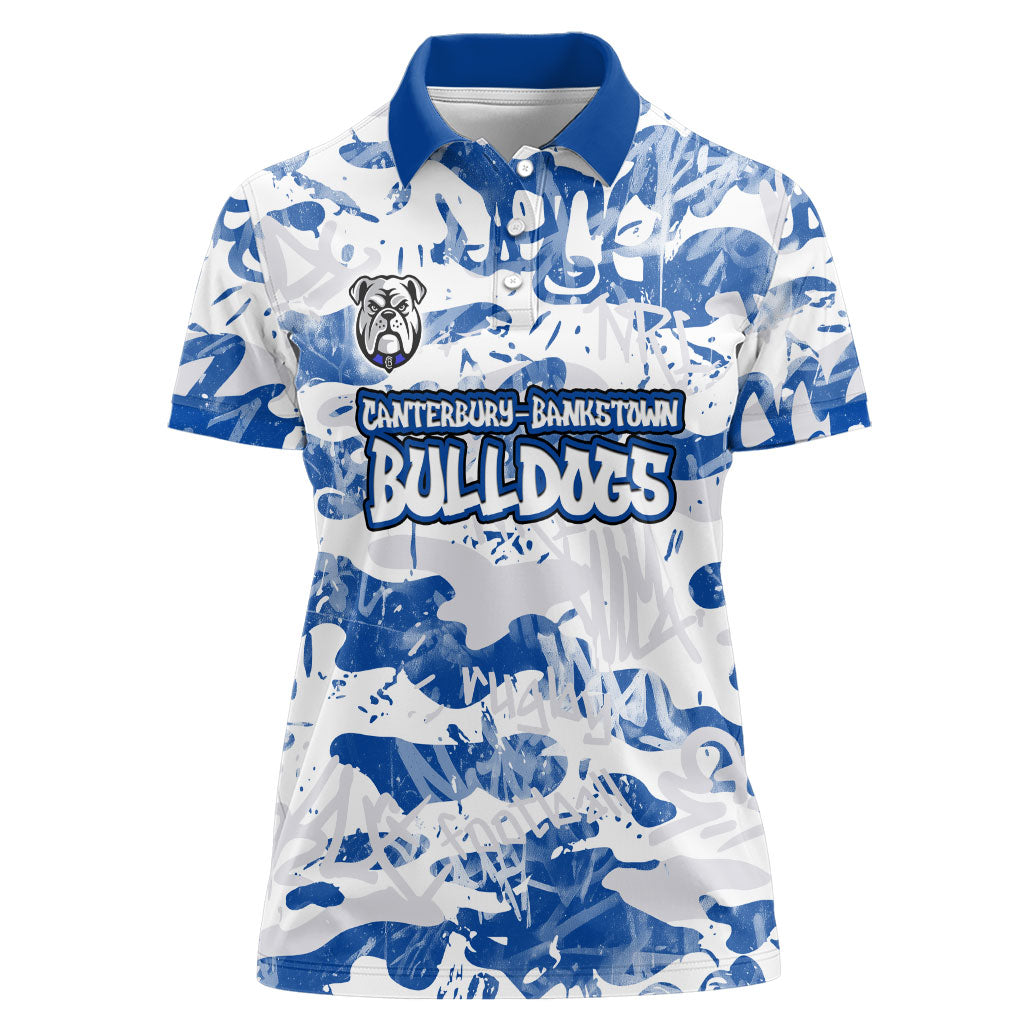 Canterbury-Bankstown Bulldogs Rugby Women Polo Shirt Graffiti Typography Urban Camo Abstract Street Style