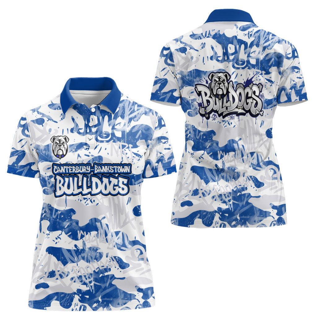 Canterbury-Bankstown Bulldogs Rugby Women Polo Shirt Graffiti Typography Urban Camo Abstract Street Style