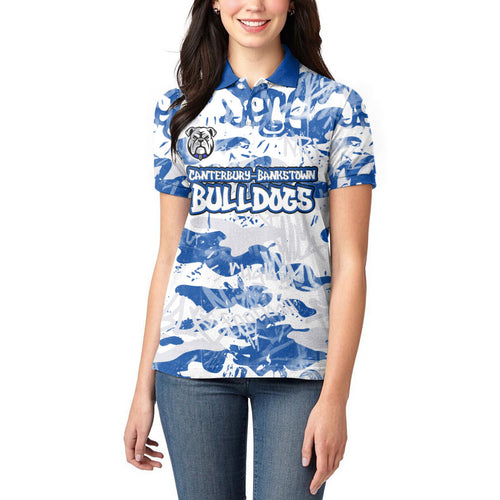 Canterbury-Bankstown Bulldogs Rugby Women Polo Shirt Graffiti Typography Urban Camo Abstract Street Style