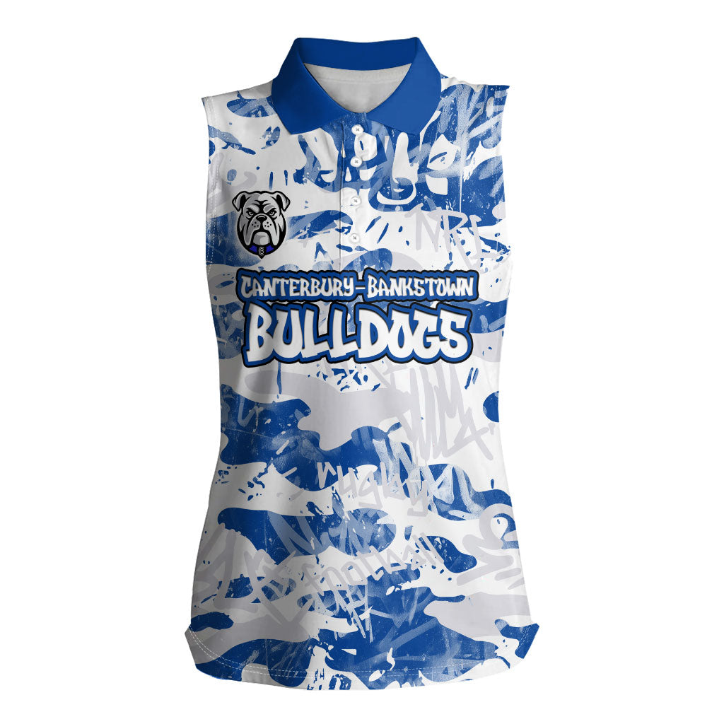 Canterbury-Bankstown Bulldogs Rugby Women Sleeveless Polo Shirt Graffiti Typography Urban Camo Abstract Street Style