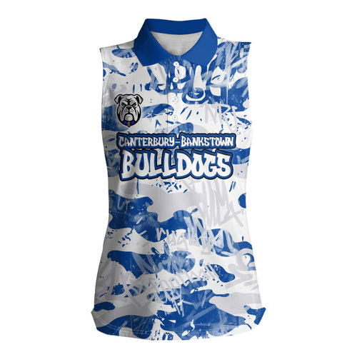 Canterbury-Bankstown Bulldogs Rugby Women Sleeveless Polo Shirt Graffiti Typography Urban Camo Abstract Street Style