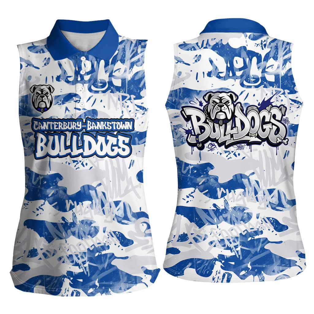 Canterbury-Bankstown Bulldogs Rugby Women Sleeveless Polo Shirt Graffiti Typography Urban Camo Abstract Street Style