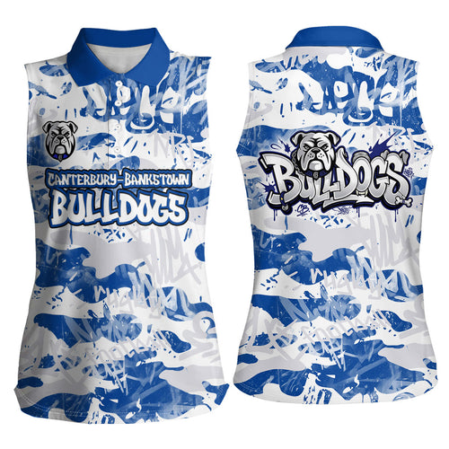 Canterbury-Bankstown Bulldogs Rugby Women Sleeveless Polo Shirt Graffiti Typography Urban Camo Abstract Street Style