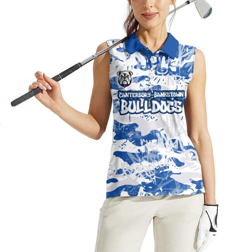 Canterbury-Bankstown Bulldogs Rugby Women Sleeveless Polo Shirt Graffiti Typography Urban Camo Abstract Street Style