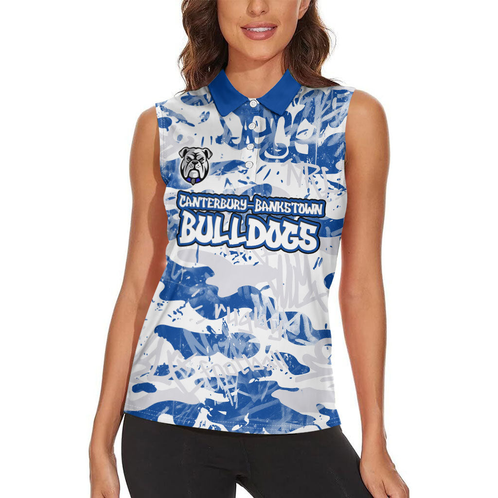 Canterbury-Bankstown Bulldogs Rugby Women Sleeveless Polo Shirt Graffiti Typography Urban Camo Abstract Street Style