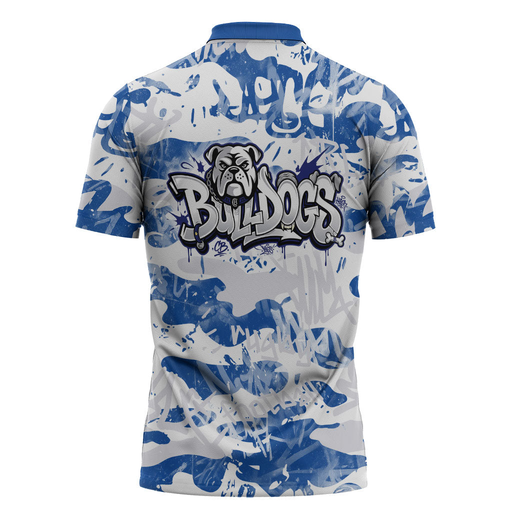 Canterbury-Bankstown Bulldogs Rugby Zipper Polo Shirt Graffiti Typography Urban Camo Abstract Street Style