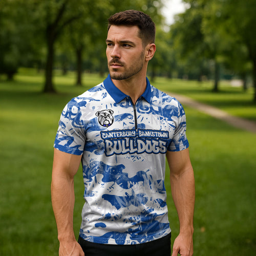 Canterbury-Bankstown Bulldogs Rugby Zipper Polo Shirt Graffiti Typography Urban Camo Abstract Street Style