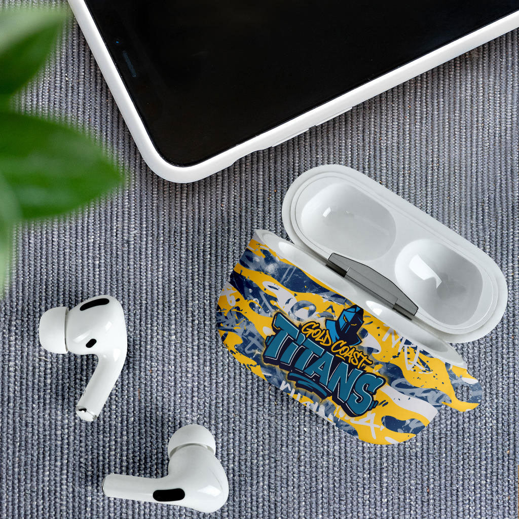 Gold Coast Titans Rugby AirPods Case Graffiti Typography Urban Camo Abstract Street Style
