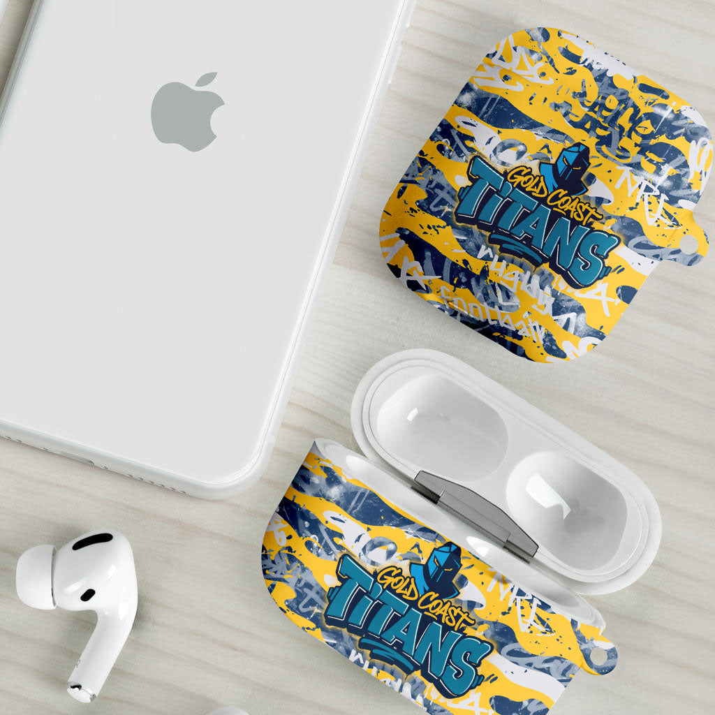 Gold Coast Titans Rugby AirPods Case Graffiti Typography Urban Camo Abstract Street Style