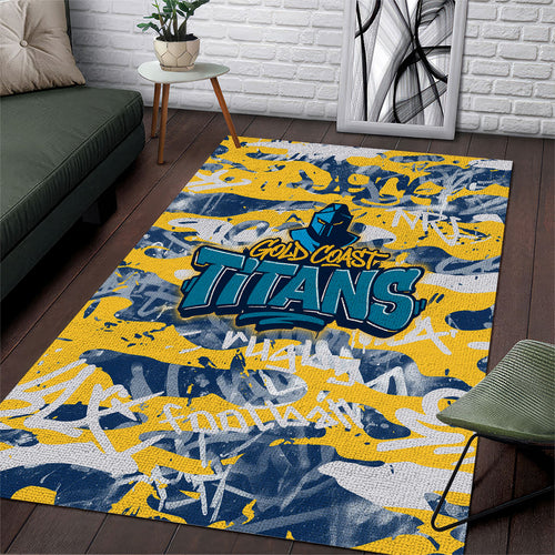 Gold Coast Titans Rugby Area Rug Graffiti Typography Urban Camo Abstract Street Style