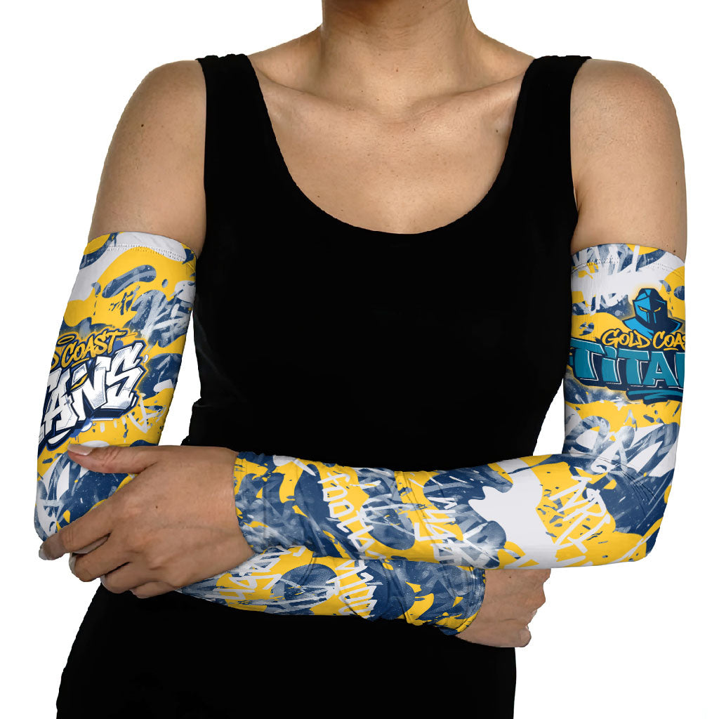 Gold Coast Titans Rugby Arm Sleeves Graffiti Typography Urban Camo Abstract Street Style