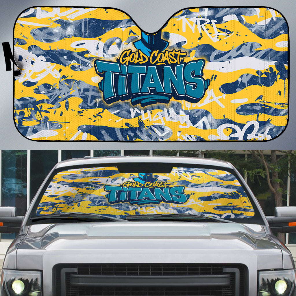 Gold Coast Titans Rugby Auto Sun Shade Graffiti Typography Urban Camo Abstract Street Style