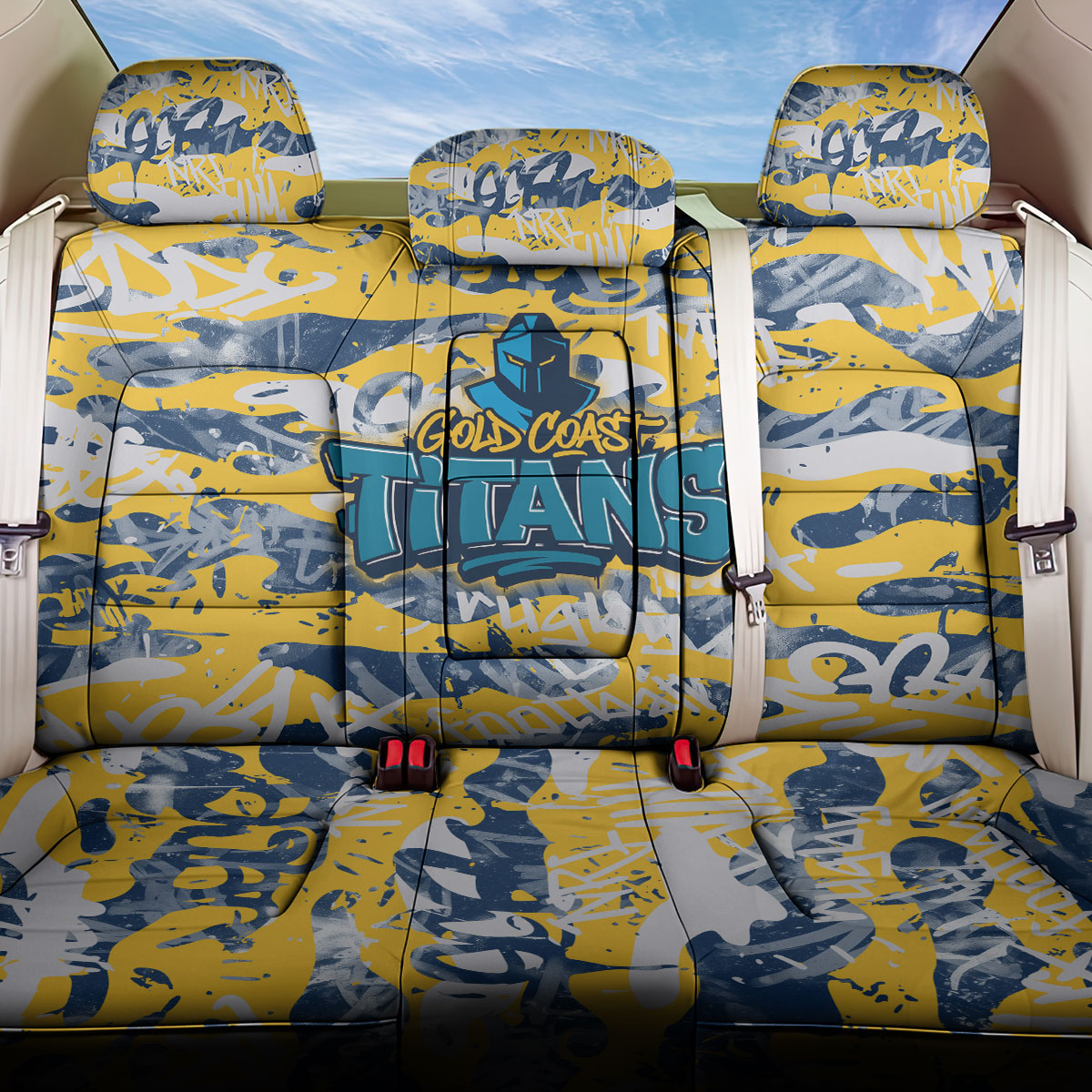 Gold Coast Titans Rugby Back Car Seat Cover Graffiti Typography Urban Camo Abstract Street Style