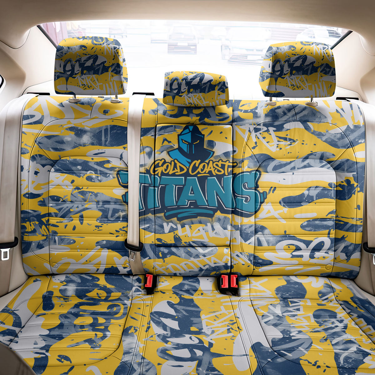 Gold Coast Titans Rugby Back Car Seat Cover Graffiti Typography Urban Camo Abstract Street Style