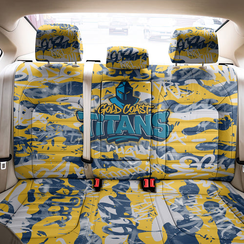 Gold Coast Titans Rugby Back Car Seat Cover Graffiti Typography Urban Camo Abstract Street Style