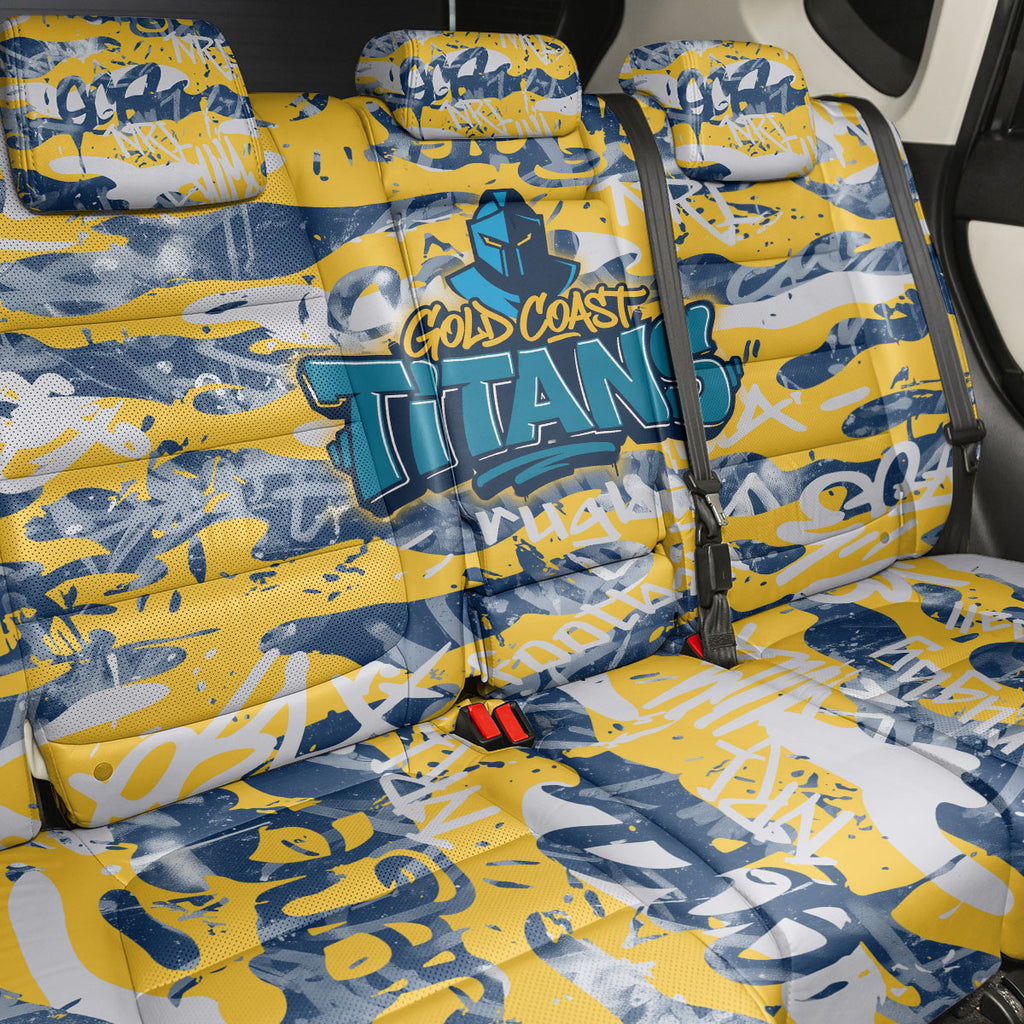 Gold Coast Titans Rugby Back Car Seat Cover Graffiti Typography Urban Camo Abstract Street Style