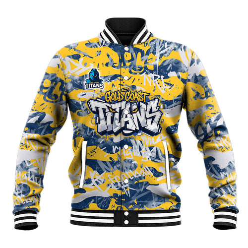 Gold Coast Titans Rugby Baseball Jacket Graffiti Typography Urban Camo Abstract Street Style