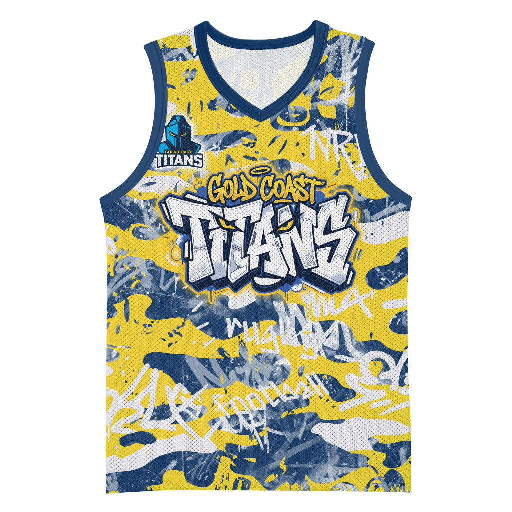 Gold Coast Titans Rugby Basketball Jersey Graffiti Typography Urban Camo Abstract Street Style