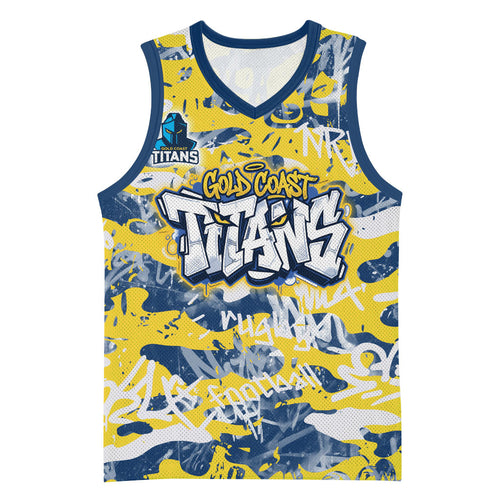 Gold Coast Titans Rugby Basketball Jersey Graffiti Typography Urban Camo Abstract Street Style