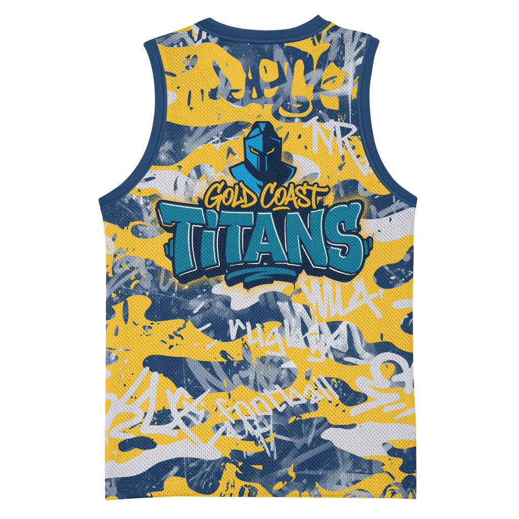 Gold Coast Titans Rugby Basketball Jersey Graffiti Typography Urban Camo Abstract Street Style