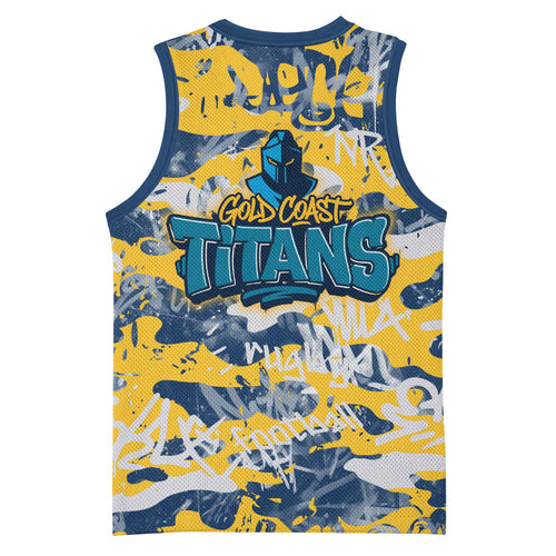 Gold Coast Titans Rugby Basketball Jersey Graffiti Typography Urban Camo Abstract Street Style
