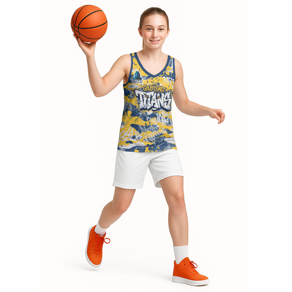 Gold Coast Titans Rugby Basketball Jersey Graffiti Typography Urban Camo Abstract Street Style