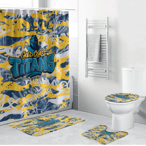 Gold Coast Titans Rugby Bathroom Set Graffiti Typography Urban Camo Abstract Street Style