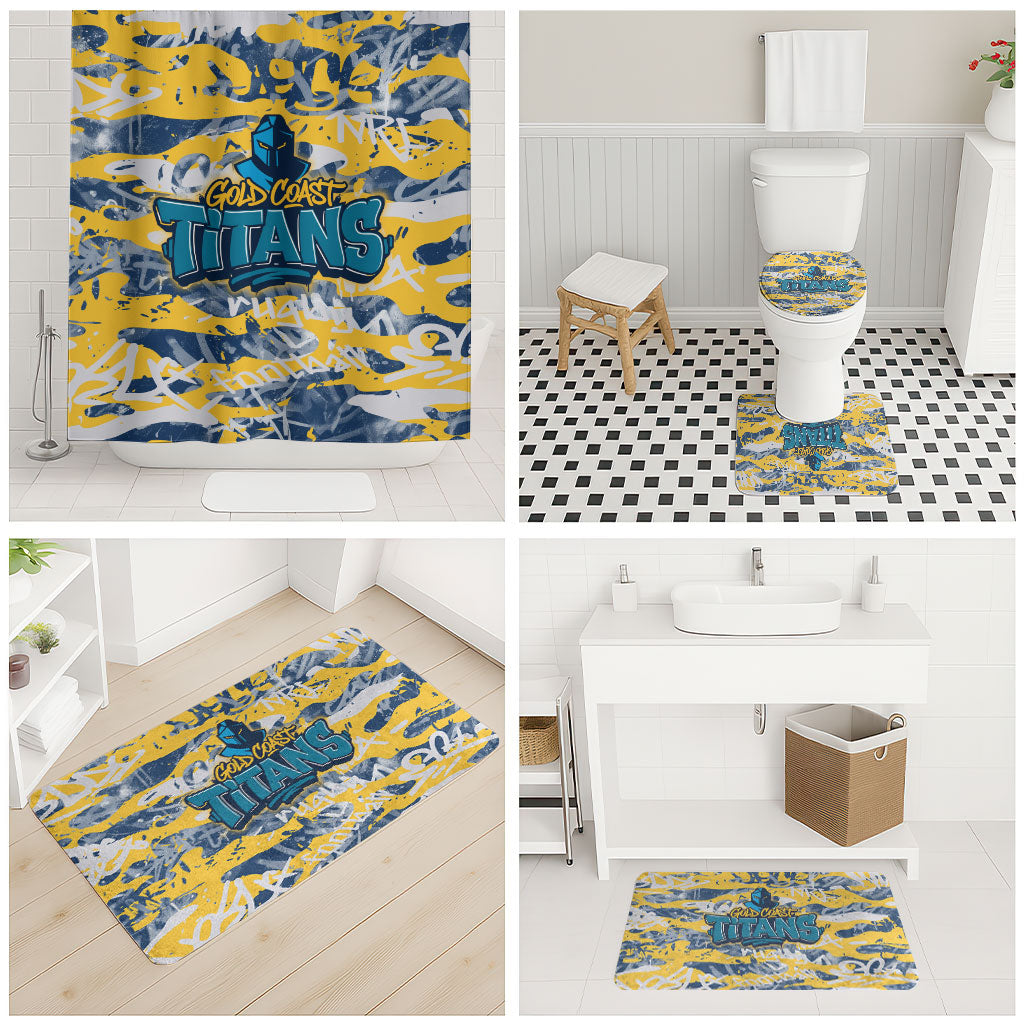 Gold Coast Titans Rugby Bathroom Set Graffiti Typography Urban Camo Abstract Street Style