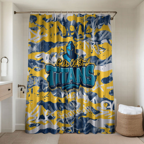 Gold Coast Titans Rugby Bathroom Set Graffiti Typography Urban Camo Abstract Street Style