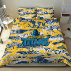 Gold Coast Titans Rugby Bedding Set Graffiti Typography Urban Camo Abstract Street Style