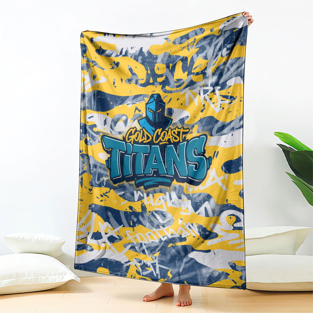 Gold Coast Titans Rugby Blanket Graffiti Typography Urban Camo Abstract Street Style