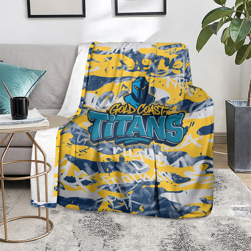 Gold Coast Titans Rugby Blanket Graffiti Typography Urban Camo Abstract Street Style