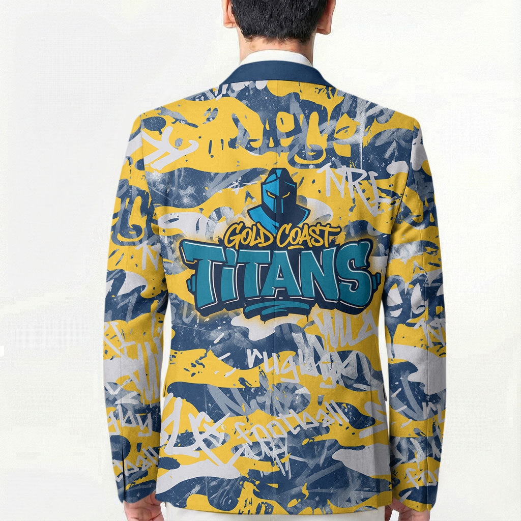 Gold Coast Titans Rugby Blazer Graffiti Typography Urban Camo Abstract Street Style