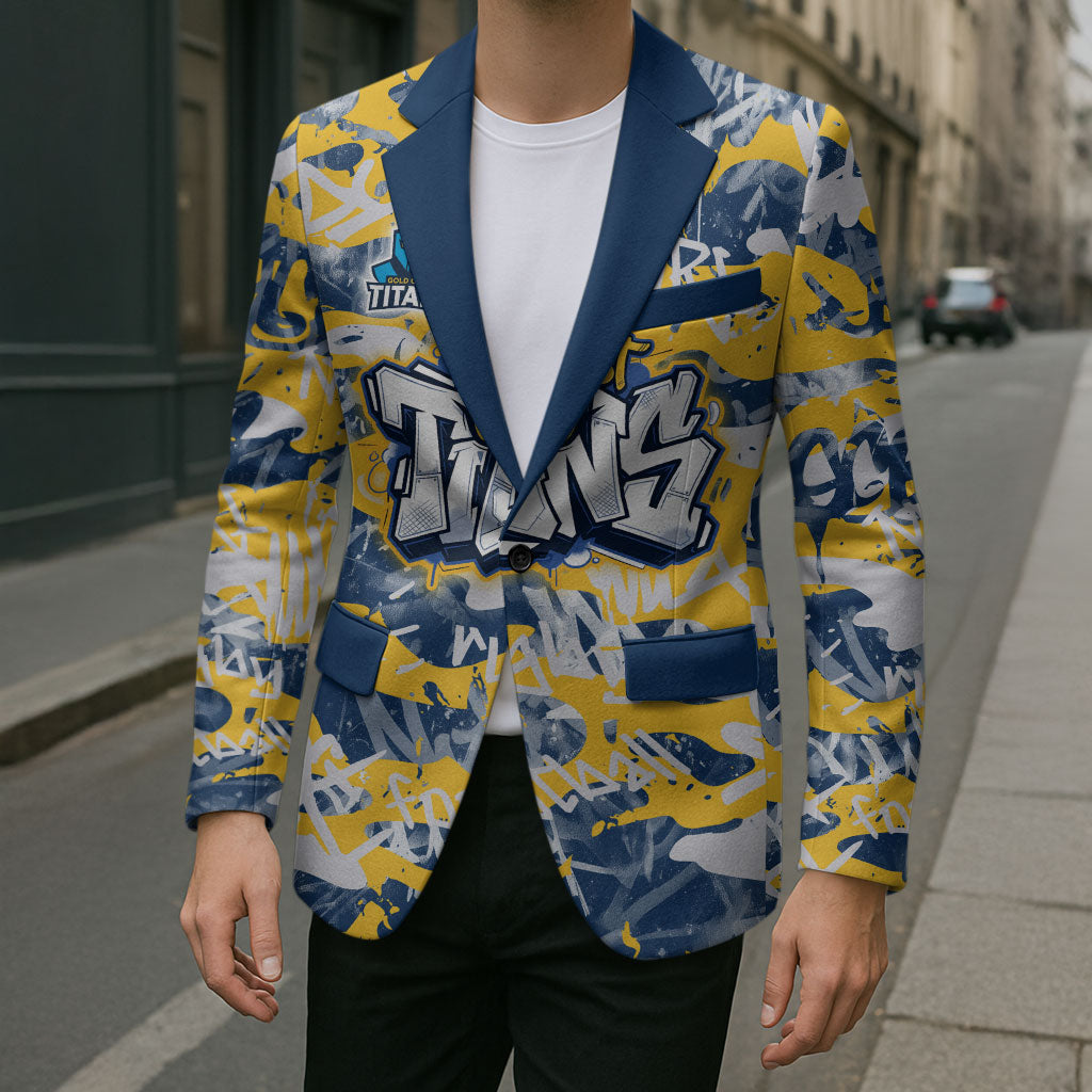Gold Coast Titans Rugby Blazer Graffiti Typography Urban Camo Abstract Street Style