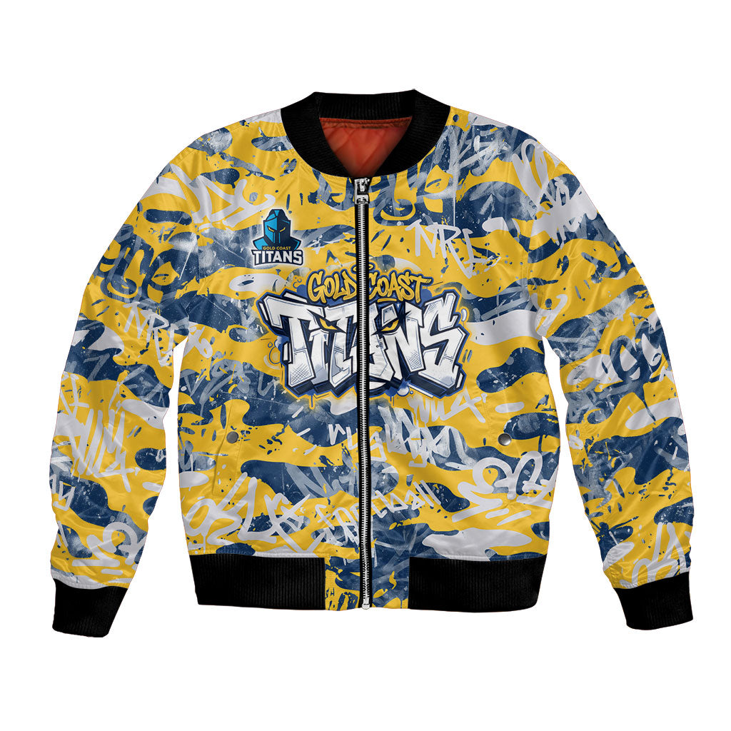 Gold Coast Titans Rugby Bomber Jacket Graffiti Typography Urban Camo Abstract Street Style