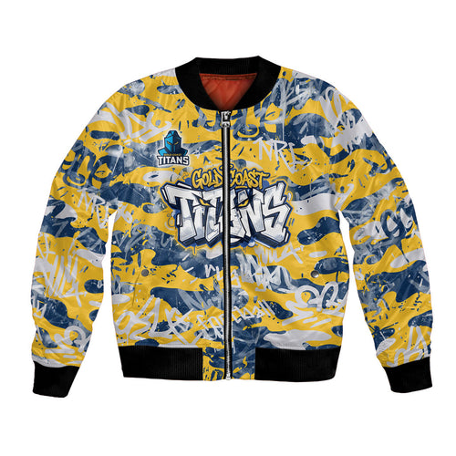 Gold Coast Titans Rugby Bomber Jacket Graffiti Typography Urban Camo Abstract Street Style