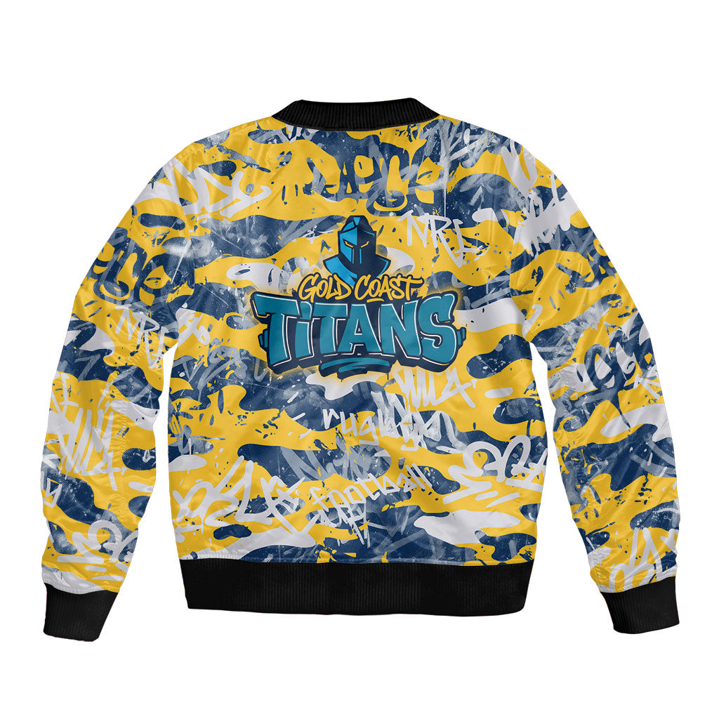 Gold Coast Titans Rugby Bomber Jacket Graffiti Typography Urban Camo Abstract Street Style