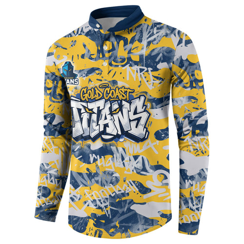 Gold Coast Titans Rugby Button Sweatshirt Graffiti Typography Urban Camo Abstract Street Style